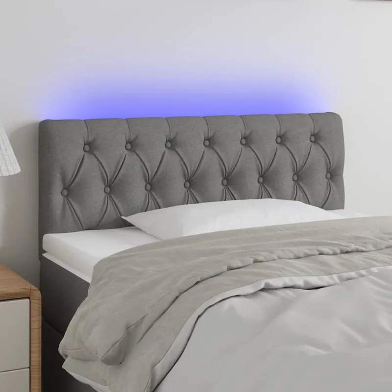 tablie de pat cu led, gri inchis, 100x7x78/88 cm, textil