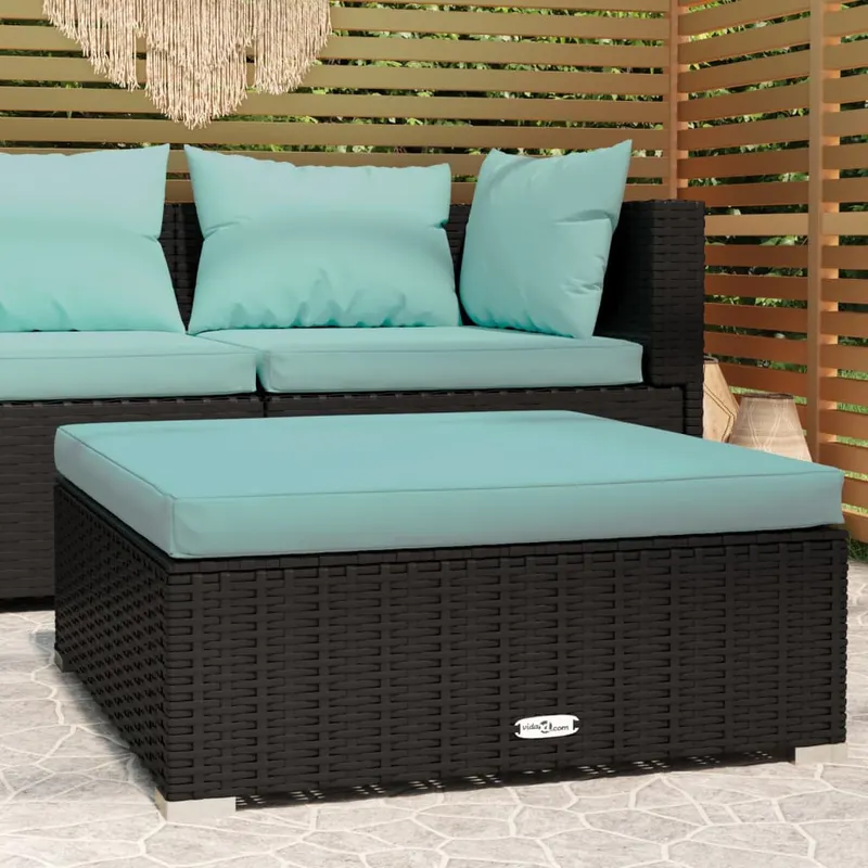 taburet de gradina cu perna, negru, 70x70x30 cm, poliratan