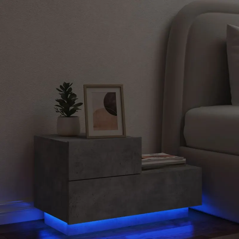 noptiera cu lumini led, gri beton, 70x36x40,5 cm