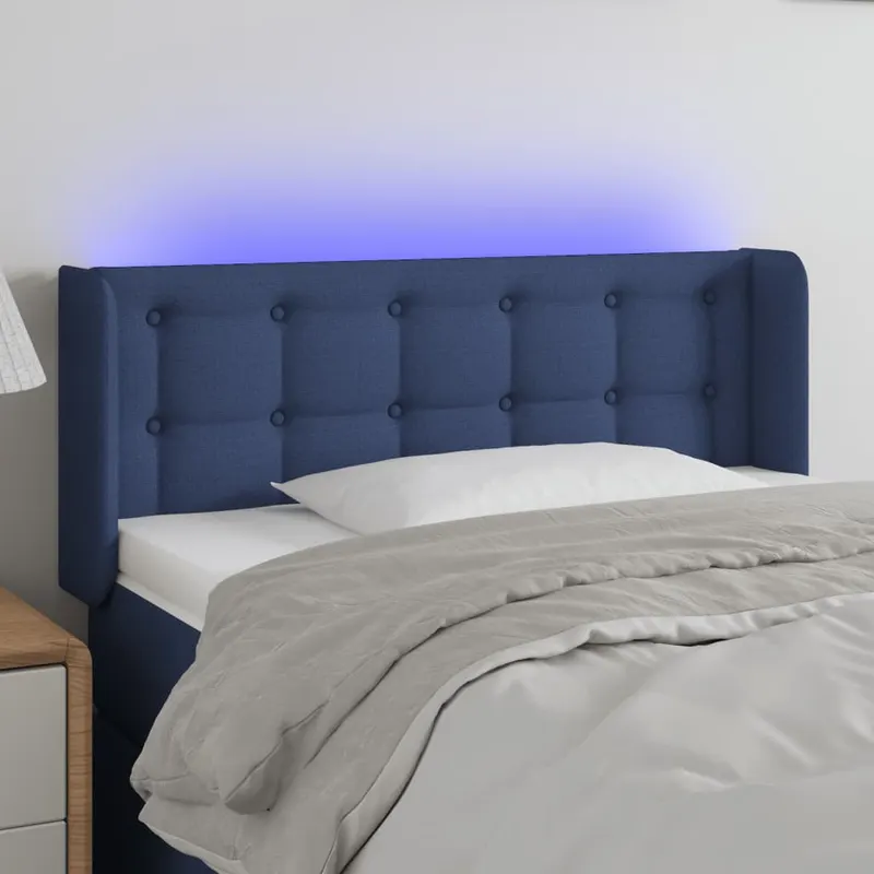 tablie de pat cu led, albastru, 93x16x78/88 cm, textil