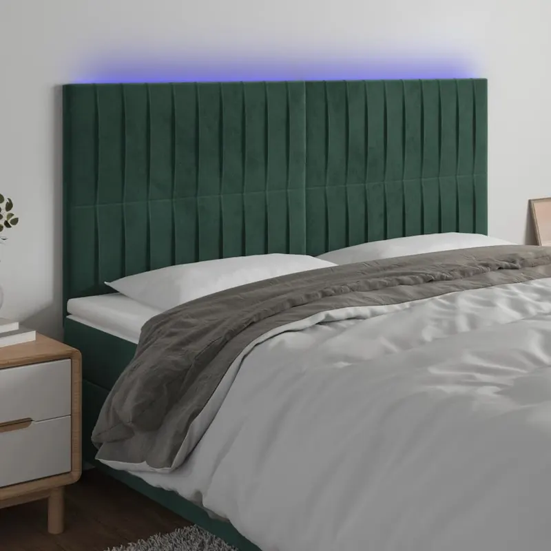 tablie de pat cu led, verde inchis, 160x5x118/128 cm, catifea