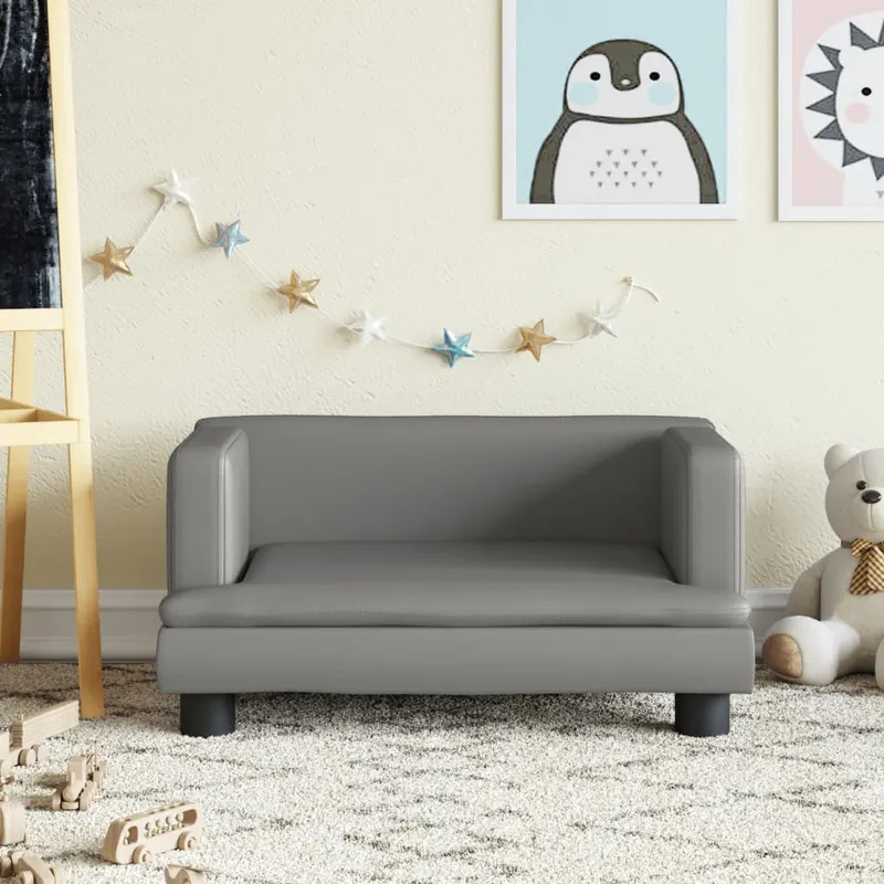 canapea pentru copii, gri, 60x40x30 cm, piele ecologica