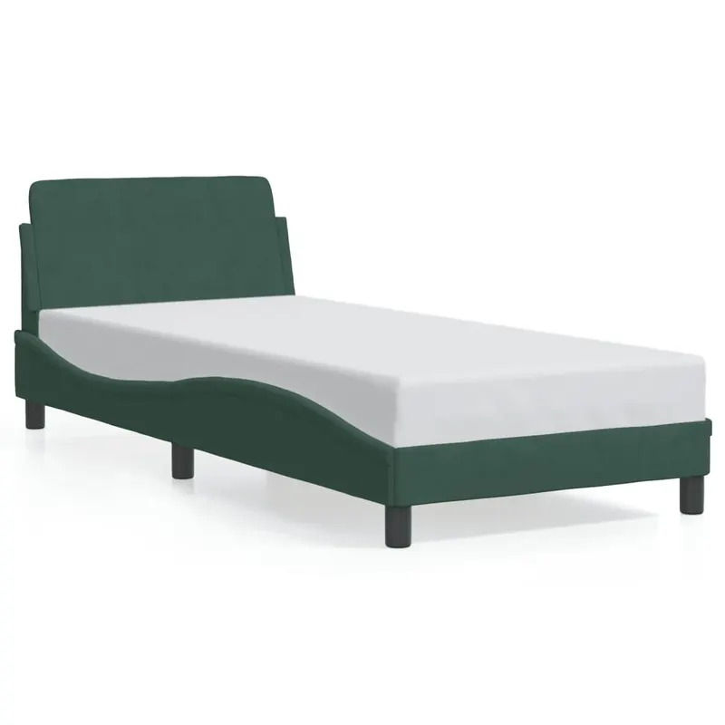 cadru de pat cu tablie, verde inchis, 90x190 cm, catifea