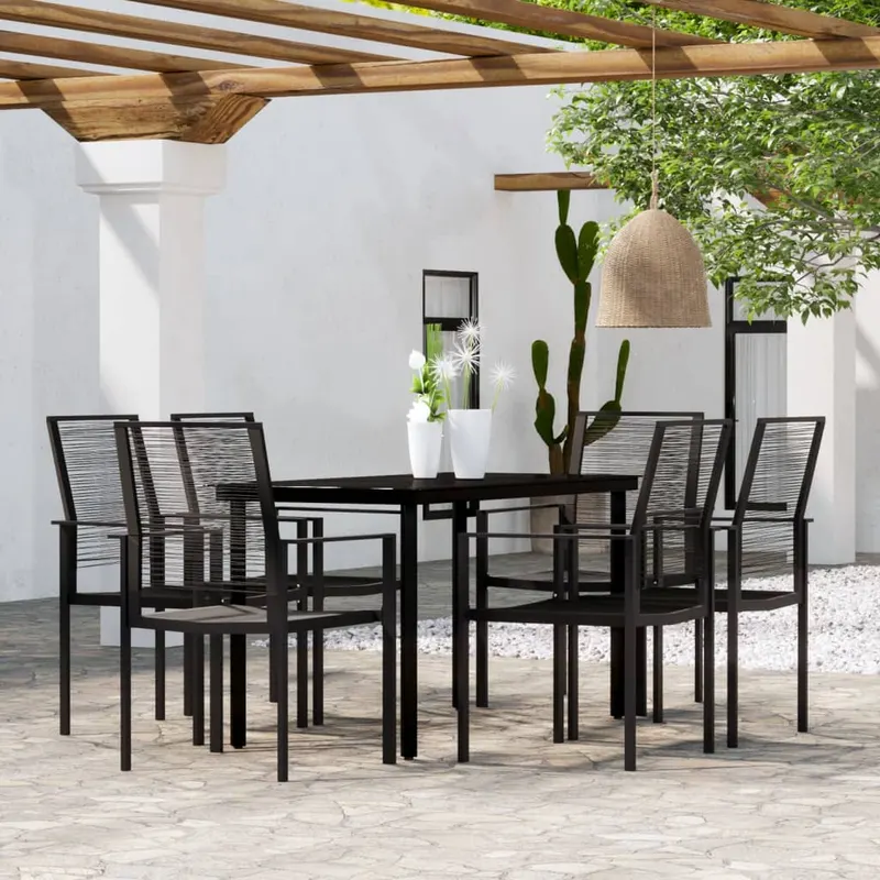 set de servit masa pentru gradina, 7 piese, negru