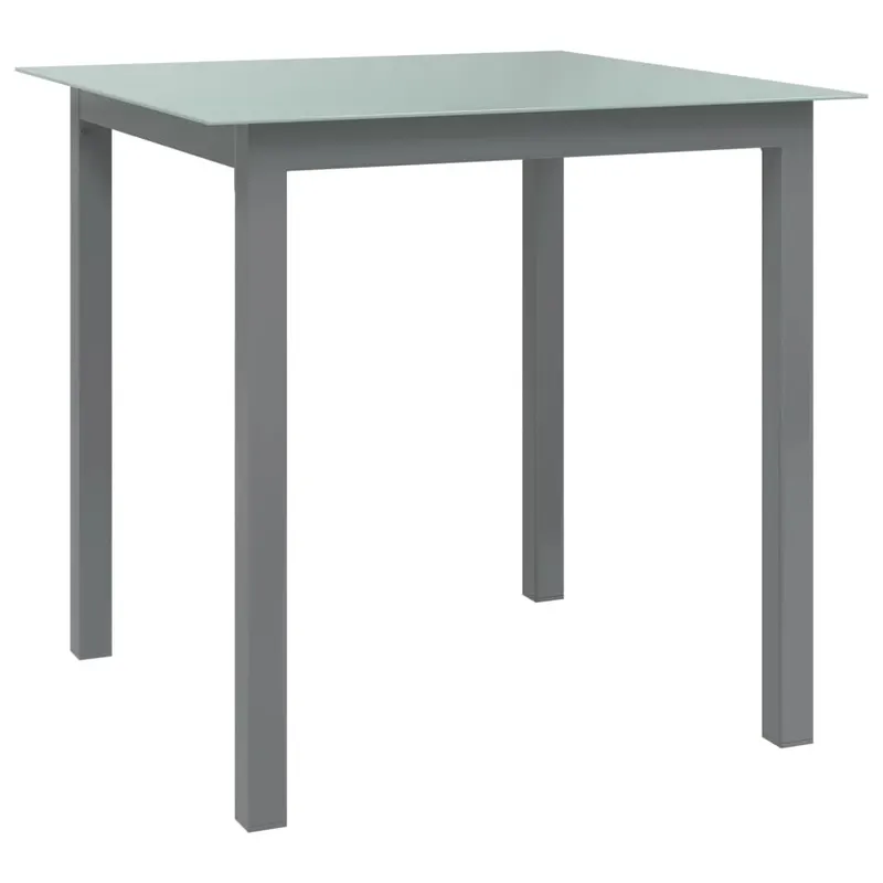 masa de gradina, gri deschis, 80x80x74 cm, aluminiu si sticla