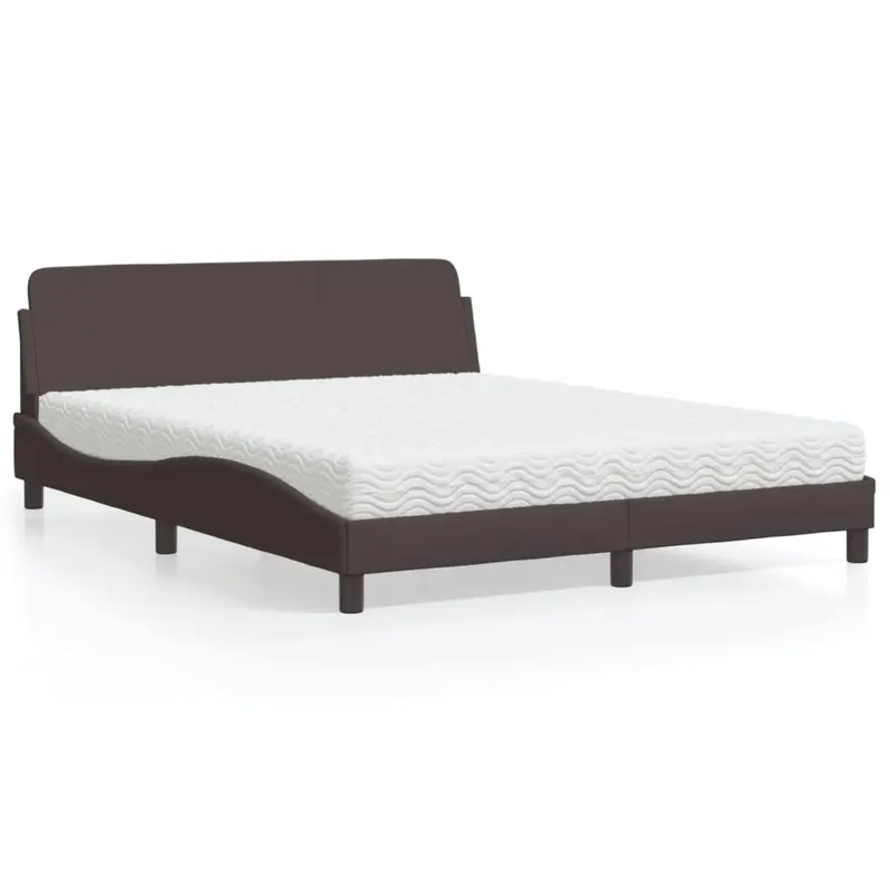 pat cu saltea, maro inchis, 160x200 cm, textil