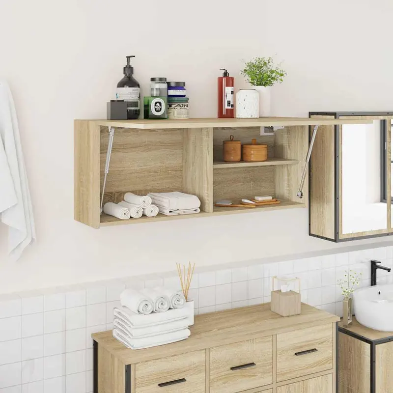 dulap perete baie, stejar sonoma, 100x25x40 cm, lemn prelucrat