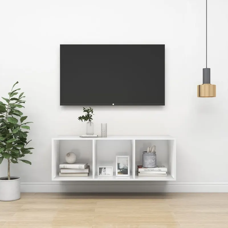 dulap tv montat pe perete, alb, 37x37x107 cm, pal