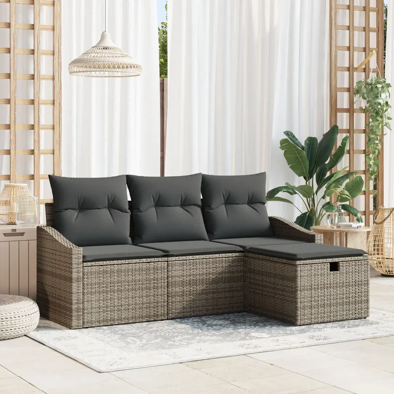 set de canapea de gradina cu perne gri din ratan poli