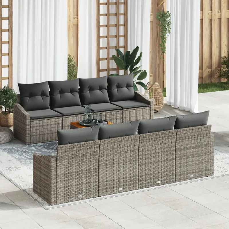 set de canapea pentru gradina cu 9 piese cu perne gri din ratan poli acacia