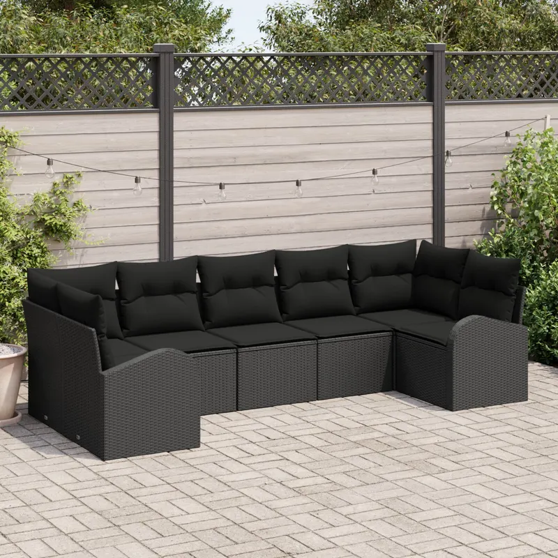 set de canapele de gradina cu 7 piese si perne ratan negru