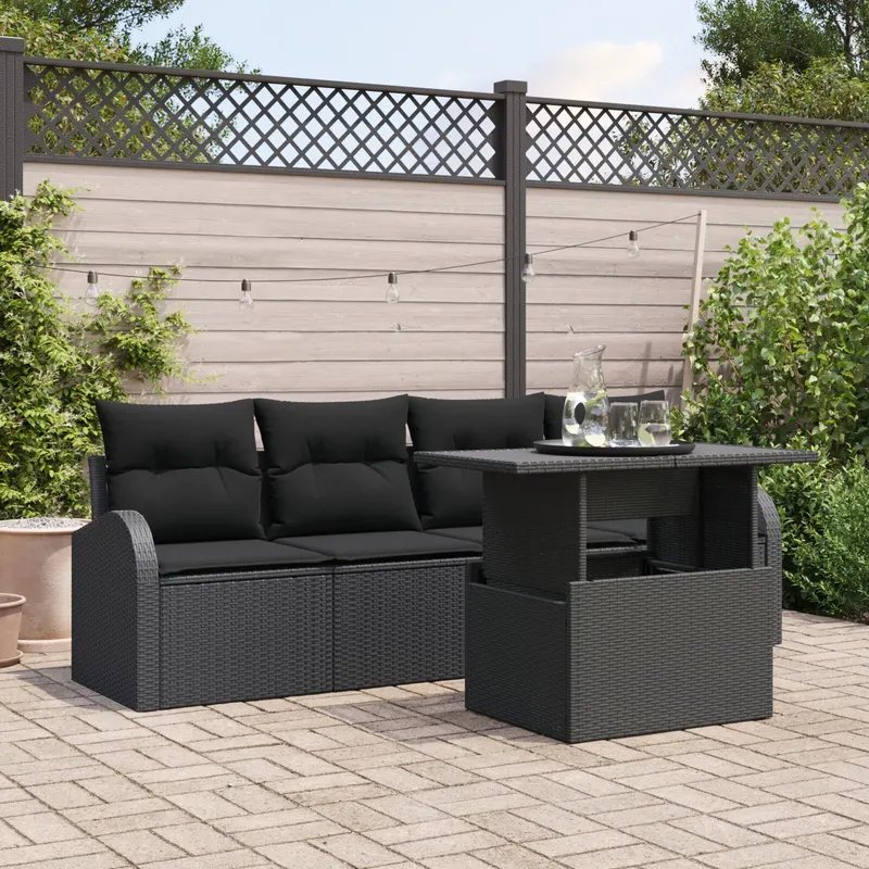 set de 5 piese pentru gradina cu perne negru ratan poli