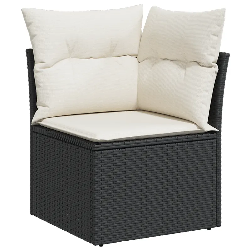 Set canapea gradina 8 piese cu perne negre polirat acacia, canapea gradina cu 2 locuri si depozitare & perne negre polirat, set dining gradina 3 piese cu perne negre polirat acacia
