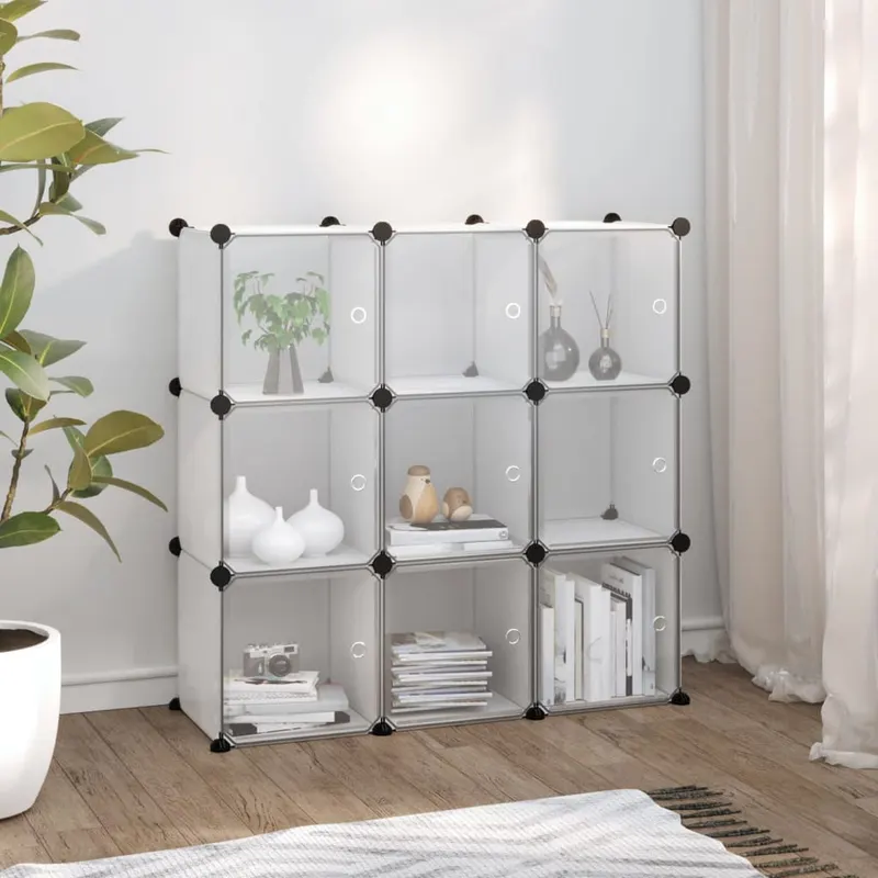 Organizator cub de depozitare cu usi, 9 cuburi, transparent pp