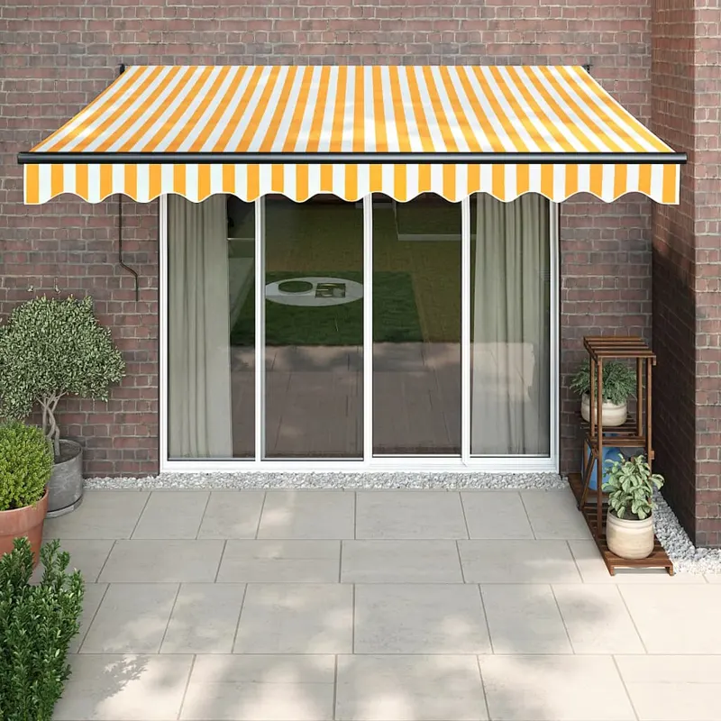 copertina automata retractabila, galben si alb, 3,5x2,5 m
