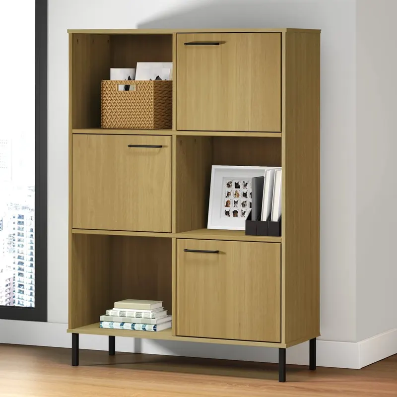 biblioteca cu picioare metalice oslo, maro, 90x35x128,5 cm lemn