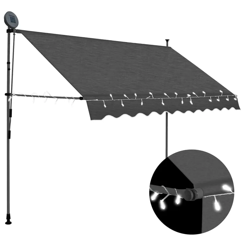 copertina retractabila manual cu led, antracit, 250 cm