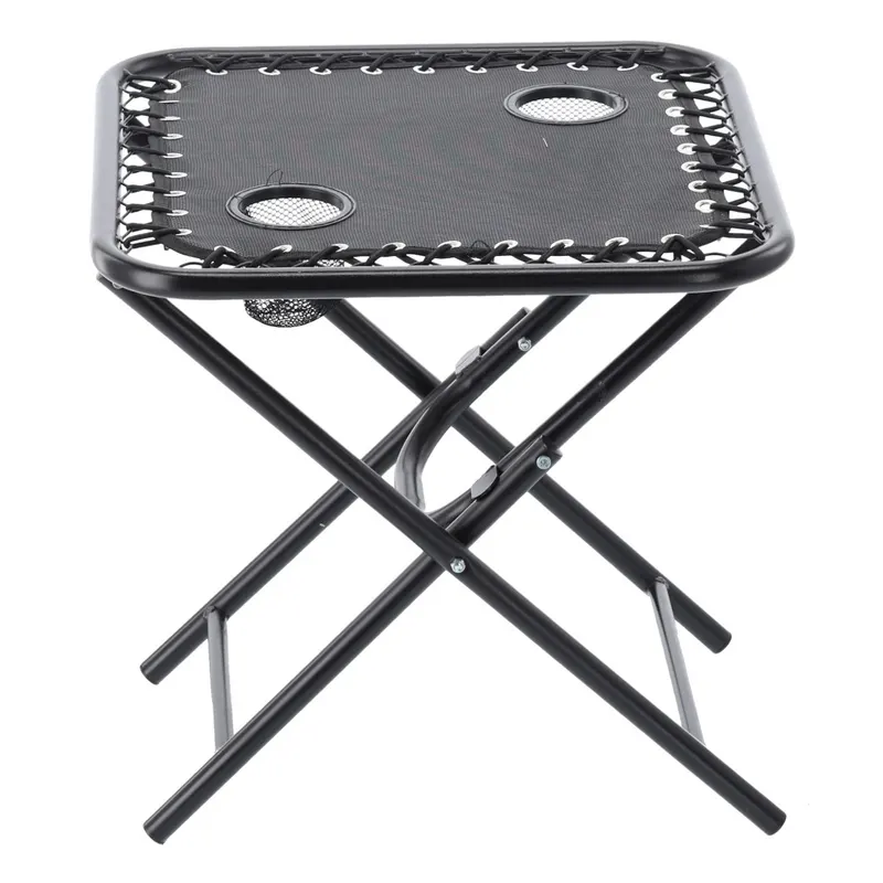 Masa turistica pliabila camping 2 suporturi pahare metalica, 50x50x50 cm, compacta, negru