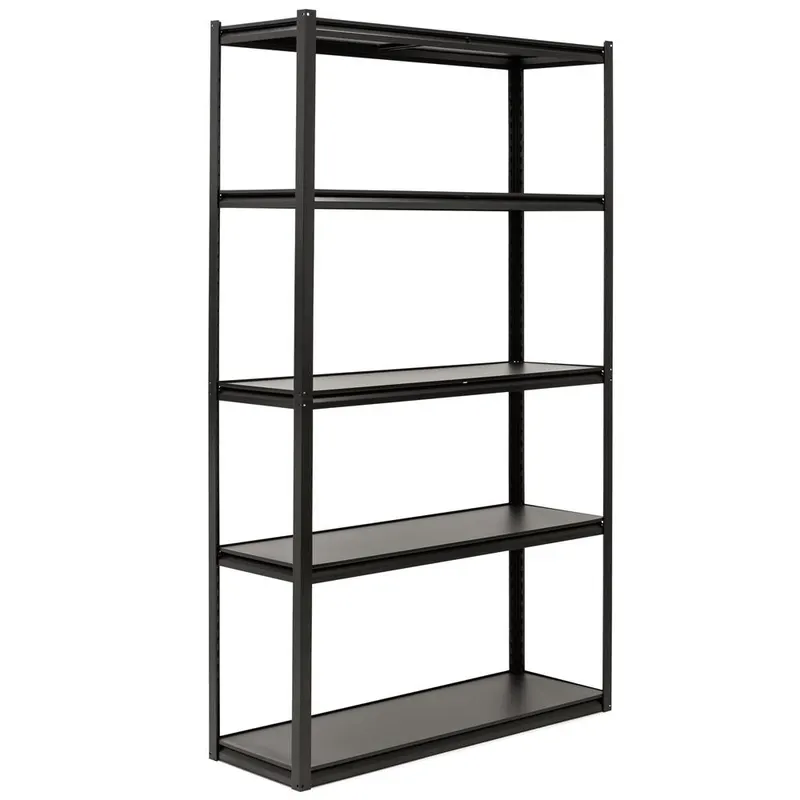 Raft metalic de depozitare cu 5 polite reglabile MDF, capacitate 750 kg, 120x40x200 cm, negru