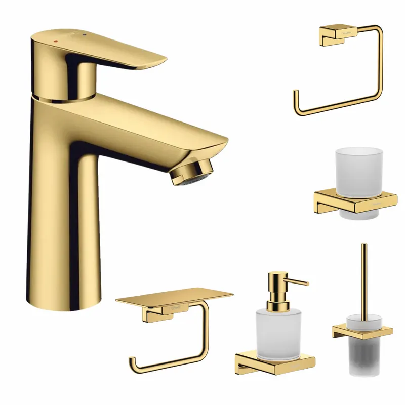 Set baterie lavoar Hansgrohe Talis si accesorii baie Hansgrohe AddStoris, auriu - Hansgrohe
