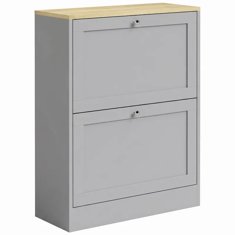 HOMCOM Dulap pentru pantofi 12 perechi, Dulap de intrare cu 2 sertare rabatabile și rafturi reglabile, 60 x 23,5 x 80cm, Gri