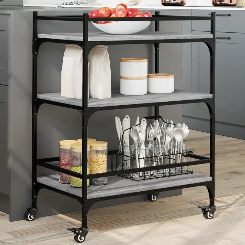 carucior de bucatarie, gri sonoma, 65x40x86,5cm, lemn prelucrat