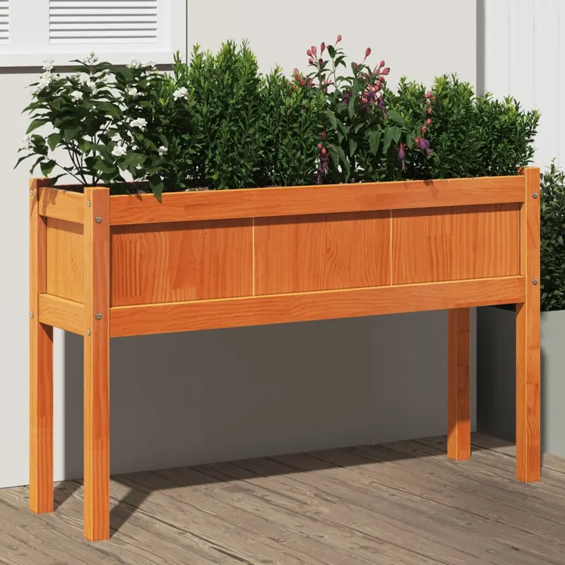 jardiniera gradina cu picioare maro ceruit 110x31x70cm lemn pin