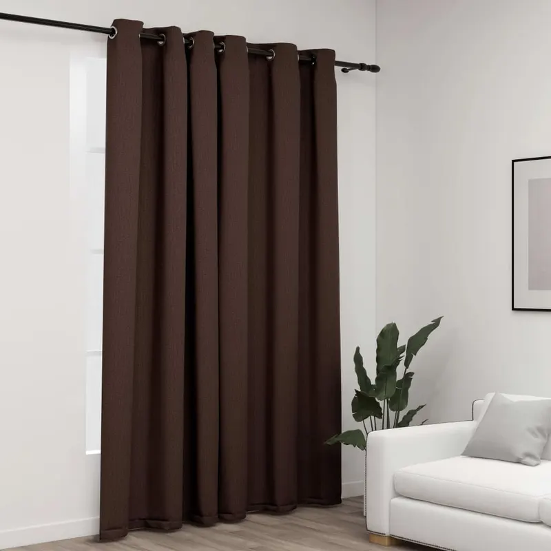 perdea opaca, aspect panza, cu ocheti, gri taupe, 290x245 cm
