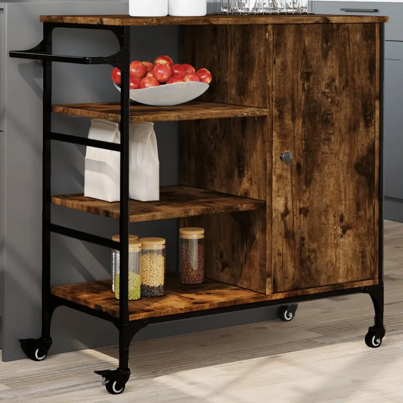 Carucior de bucatarie stejar fumuriu 87,5x38,5x84,5cm lemn