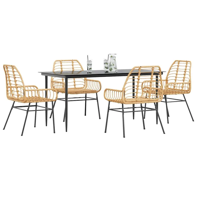 set de sufragerie de gradina 5 piese sticla maro din poli ratan