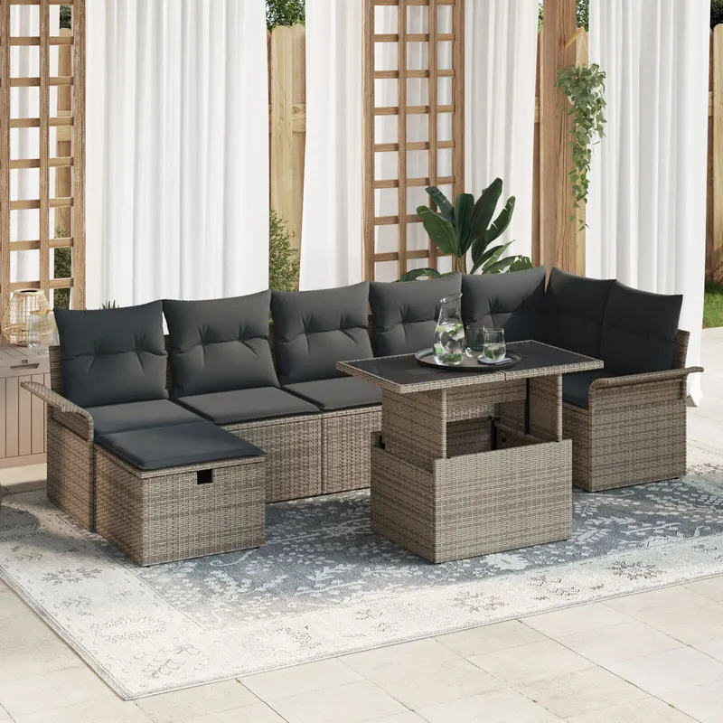 set de sofa pentru gradina cu 8 piese gri poliratan