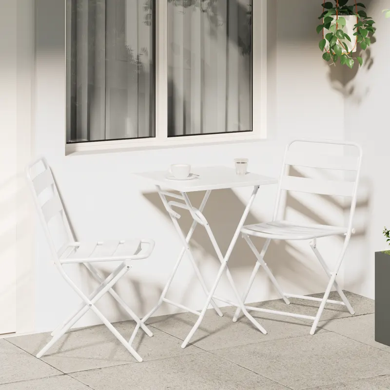 set bistro pliabil 3 piese alb otel