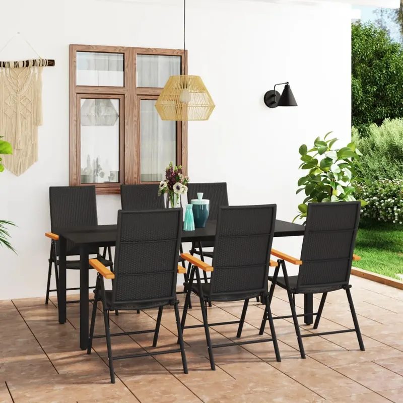set mobilier de gradina, 7 piese, negru si maro