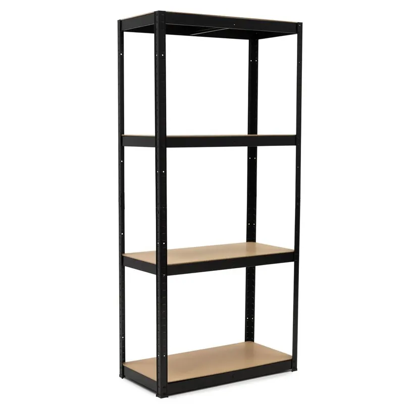 Raft metalic de depozitare cu 4 polite reglabile MDF, capacitate 700 kg, 80x40x174 cm, negru