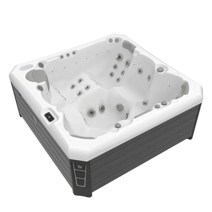 Minipiscina Malaga Life Deluxe alb lucios, Wellis, sistem stereo myMusic, 6 locuri, 218 218 cm
