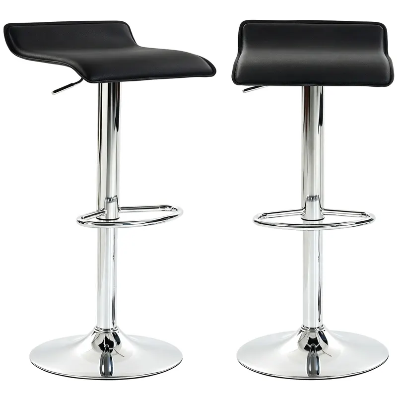 HOMCOM Set de 2 taburete de bar rotative Taburete înalte de bucătărie înălțime reglabilă 62-83 cm Spătar și suport pentru picioare Negru