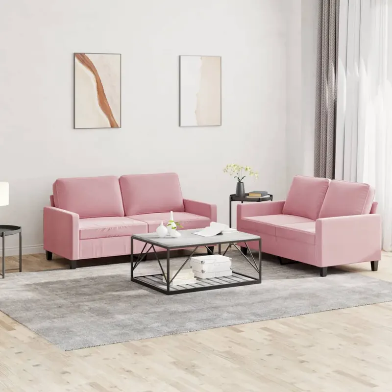 Set de canapele cu perne, 2 piese, roz, catifea