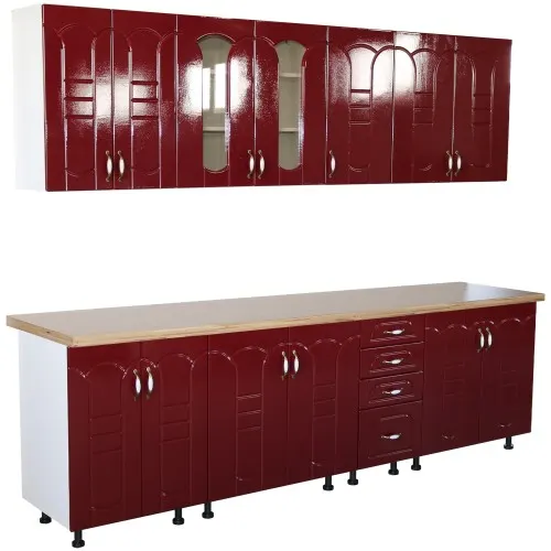 Bucatarie Zebra 260 cm din MDF Rosu Tulip cu blat termoizolant imitatie artar