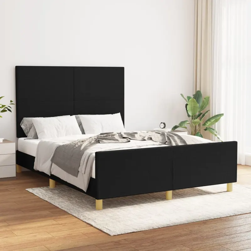 cadru de pat cu tablie, negru, 140x200 cm, textil