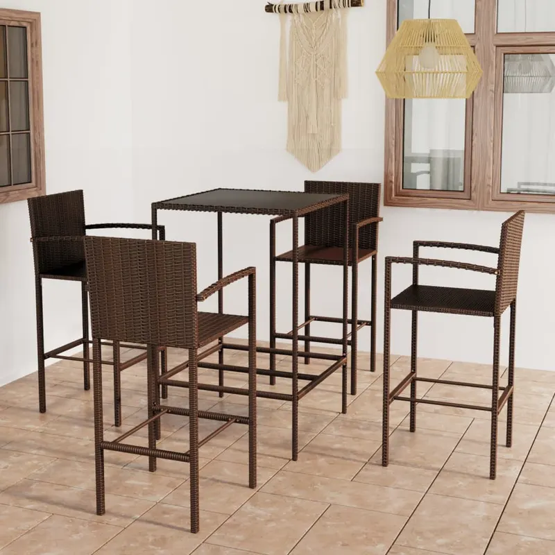 set mobilier bar de gradina, 5 piese, maro, poliratan