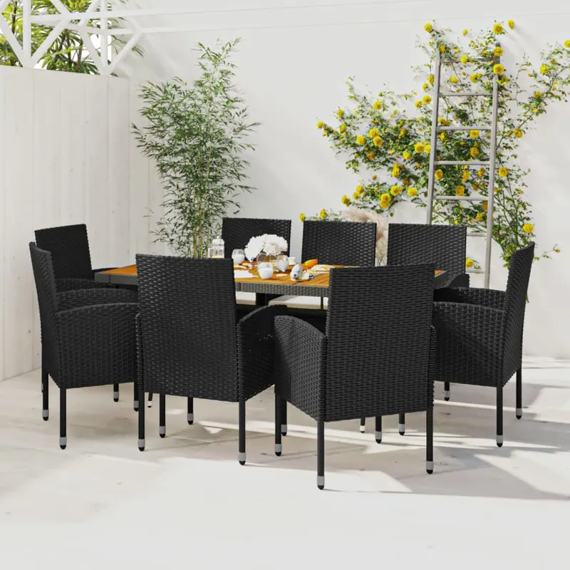 set mobilier de exterior, 9 piese, negru, poliratan