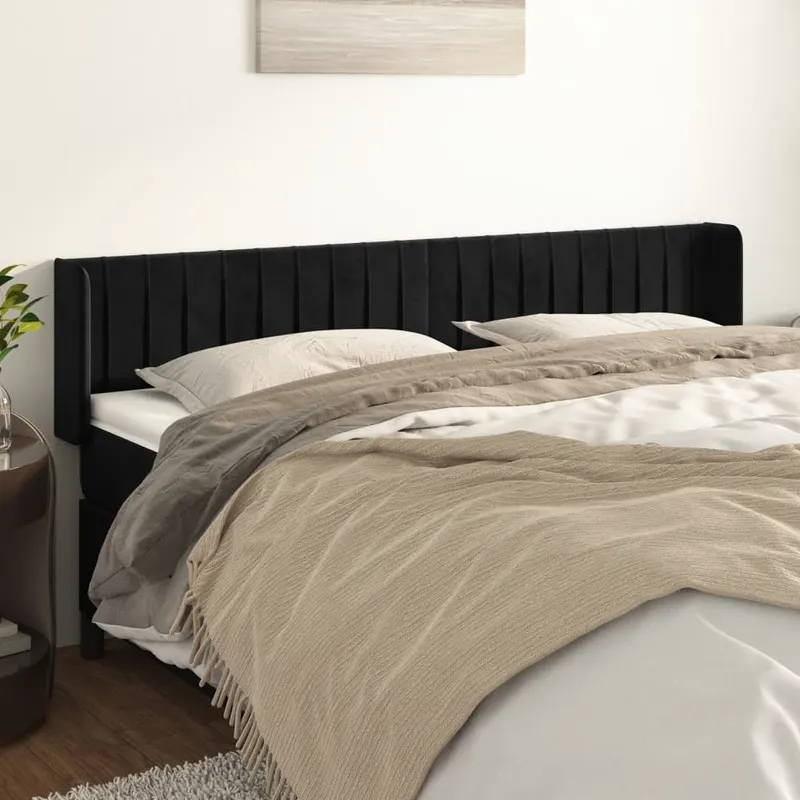 tablie de pat cu aripioare negru 203x16x78/88 cm catifea