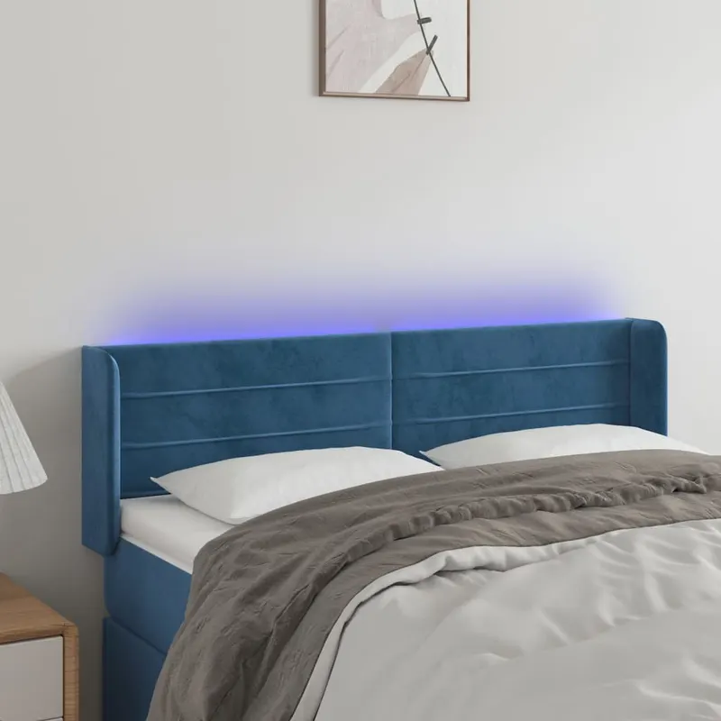 tablie de pat cu led, albastru inchis, 147x16x78/88 cm, catifea