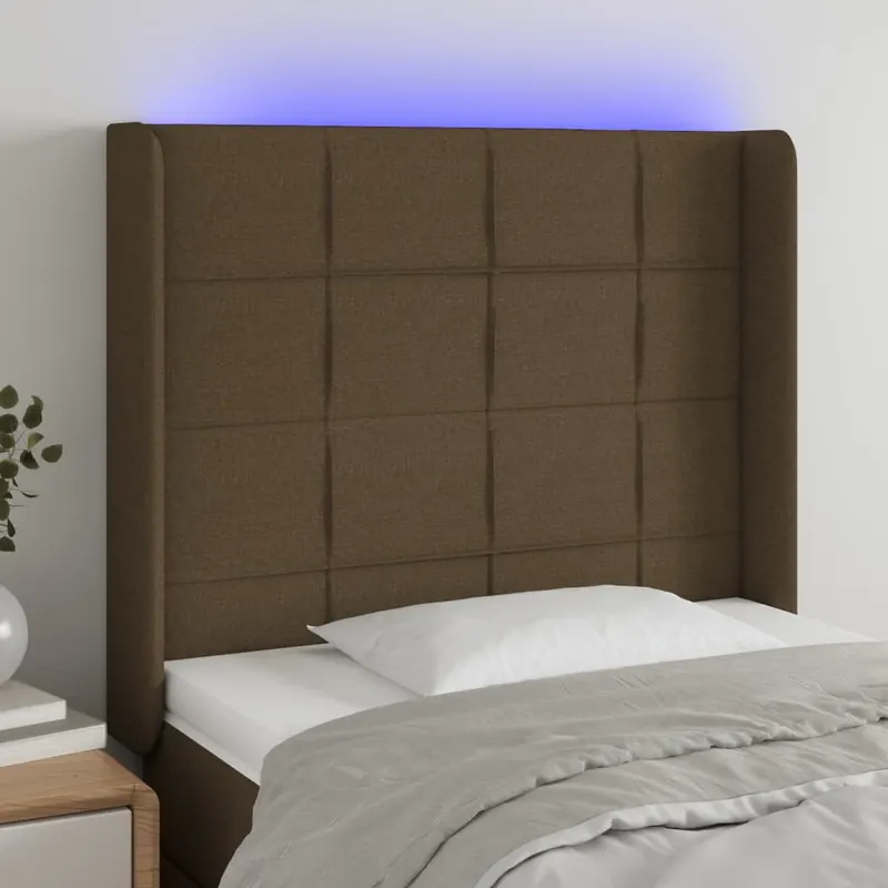tablie de pat cu led, maro inchis, 103x16x118/128 cm, textil