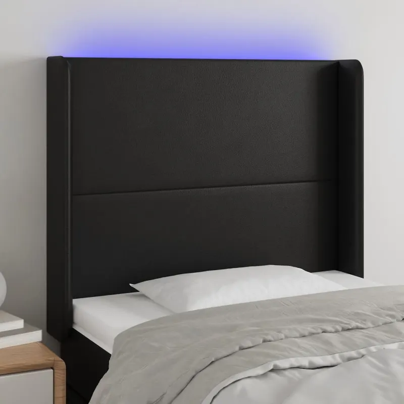 tablie de pat cu led, negru, 83x16x118/128 cm, piele ecologica