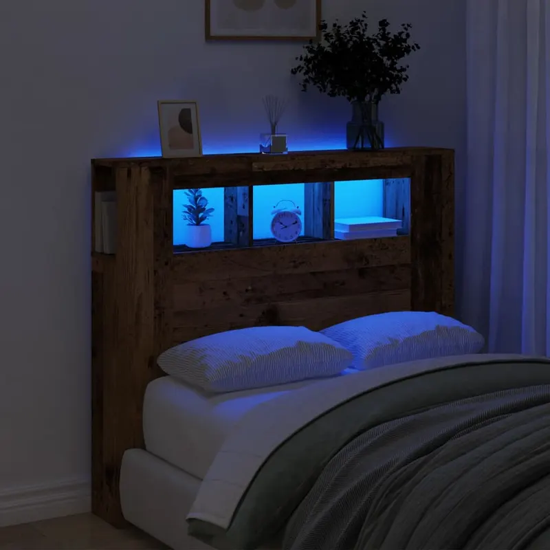 tablie pat cu led lemn vechi 120x18,5x103,5 cm lemn prelucrat