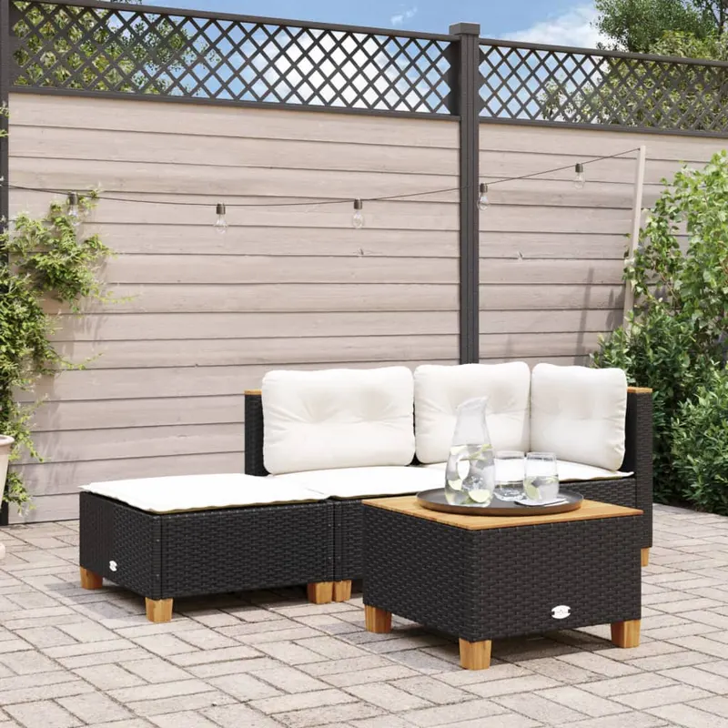 taburet de gradina cu perna, negru, 63,5x56x32 cm, poliratan