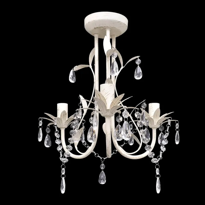 Lampa de plafon suspendata, cristal, candelabru alb elegant