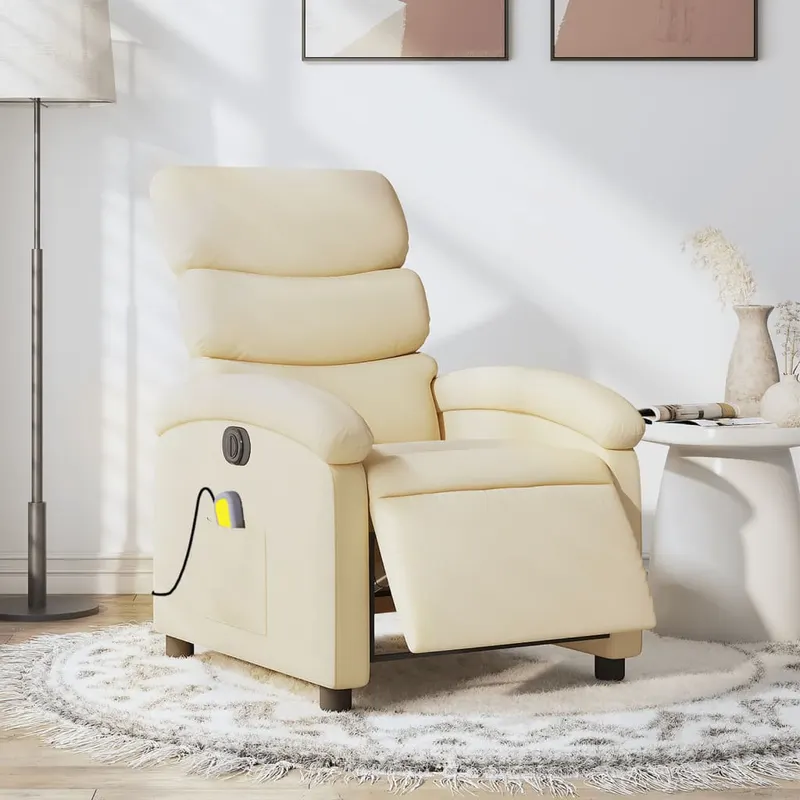 fotoliu electric de masaj rabatabil, crem, textil