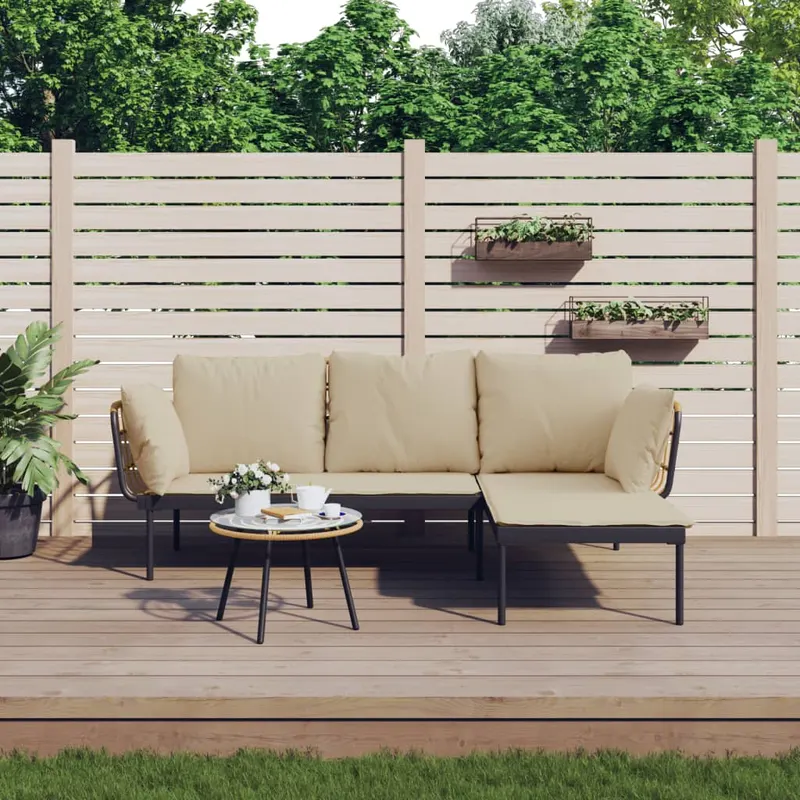 set mobilier de gradina cu perne bej, 3 piese, poliratan